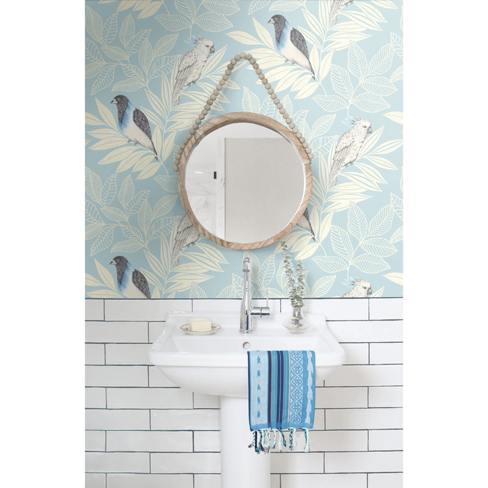 Seabrook Designs Paradise Island Birds Blue Oasis &amp; Ivory Wallpaper image 2 of 2