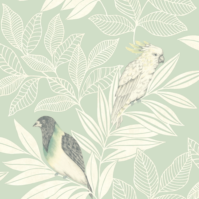 Seabrook Designs Paradise Island Birds Mint &amp; Ivory Wallpaper image 1 of 2