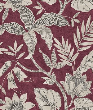 Seabrook Designs Rainforest Leaves Cranberry & Stone Wallpaper