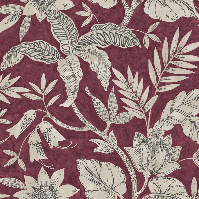 Seabrook Designs Rainforest Leaves Cranberry &amp; Stone Wallpaper image 1 of 2