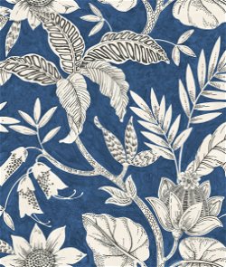Seabrook Designs Rainforest Leaves Sapphire & Brushed Ebony Wallpaper