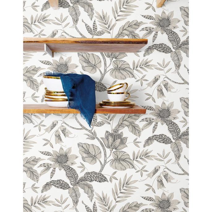 Seabrook Designs Rainforest Leaves Ivory &amp; Stone Wallpaper image 2 of 2