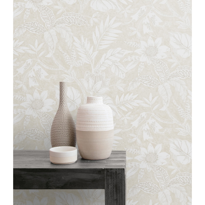 Seabrook Designs Rainforest Leaves Sand Dune &amp; Brushed Taupe Wallpaper image 2 of 2