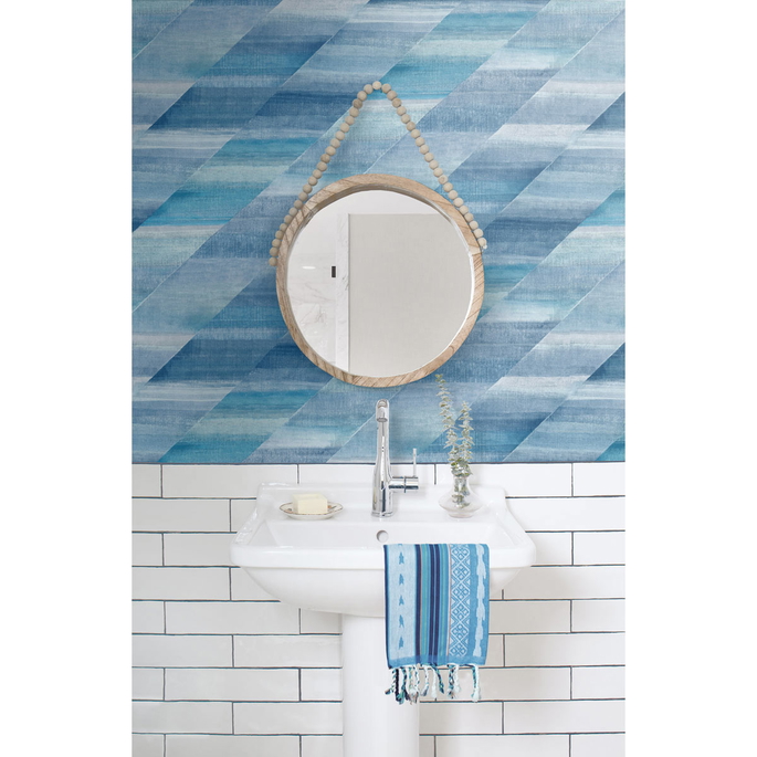 Seabrook Designs Rainbow Diagonals Washed Denim &amp; Cerulean Wallpaper image 2 of 2