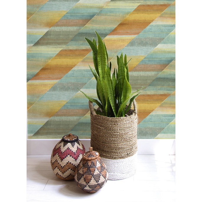 Seabrook Designs Rainbow Diagonals Burnt Orange &amp; Seafoam Wallpaper image 2 of 2