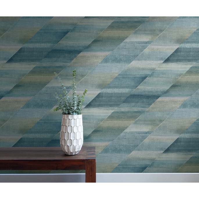 Seabrook Designs Rainbow Diagonals Steel Blue &amp; Stone Wallpaper image 2 of 2