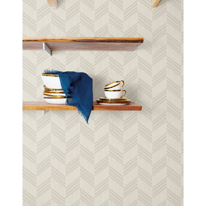 Seabrook Designs Boho Chevron Stripe Stringcloth Cinder Gray &amp; Ivory Wallpaper image 2 of 2