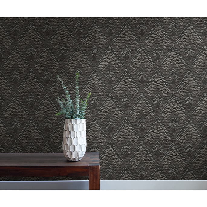 Seabrook Designs Panama Boho Diamonds Black Sands &amp; Charcoal Wallpaper image 2 of 2