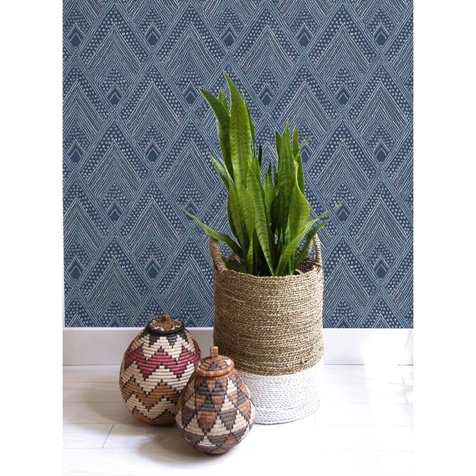 Seabrook Designs Panama Boho Diamonds Coastal Blue Wallpaper image 2 of 2