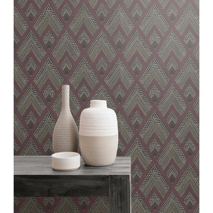 Seabrook Designs Panama Boho Diamonds Cranberry &amp; Brushed Ebony Wallpaper image 2 of 2