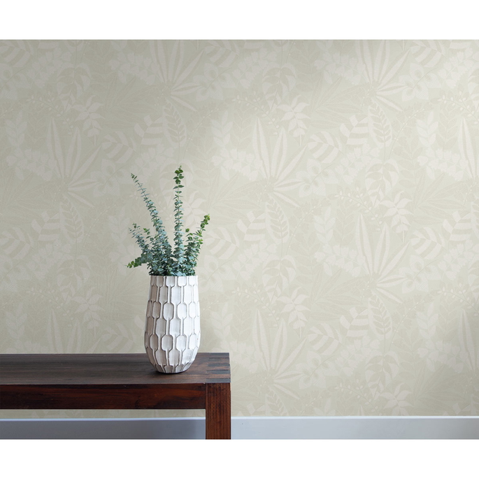 Seabrook Designs Botanica Striped Leaves Gray Mist &amp; Ivory Wallpaper image 2 of 2