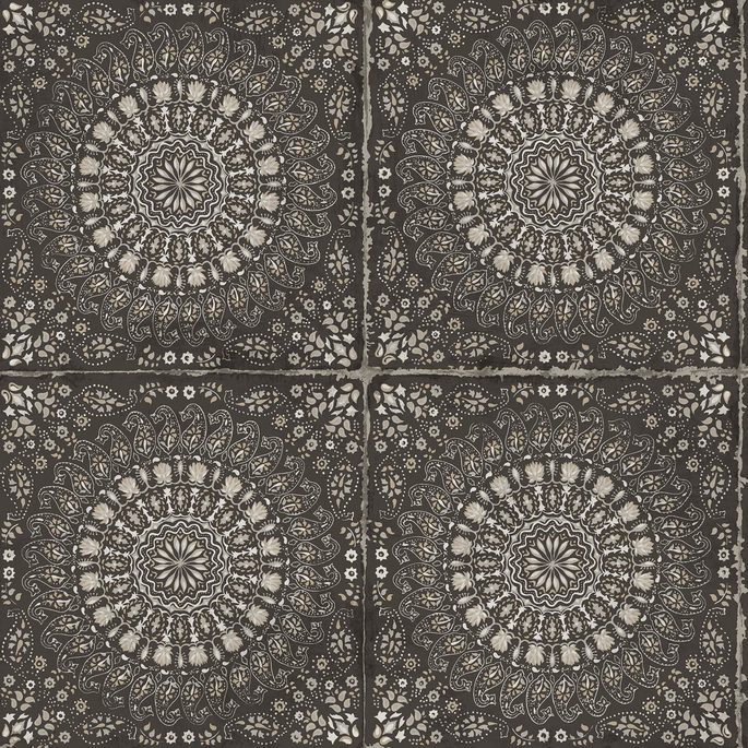 Seabrook Designs Mandala Boho Tile Brushed Ebony &amp; Stone Wallpaper image 1 of 2