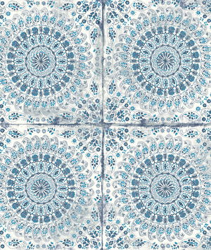 Seabrook Designs Mandala Boho Tile Cerulean & Washed Denim Wallpaper