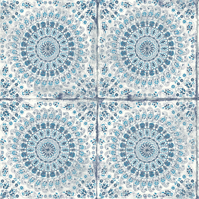 Seabrook Designs Mandala Boho Tile Cerulean &amp; Washed Denim Wallpaper image 1 of 2