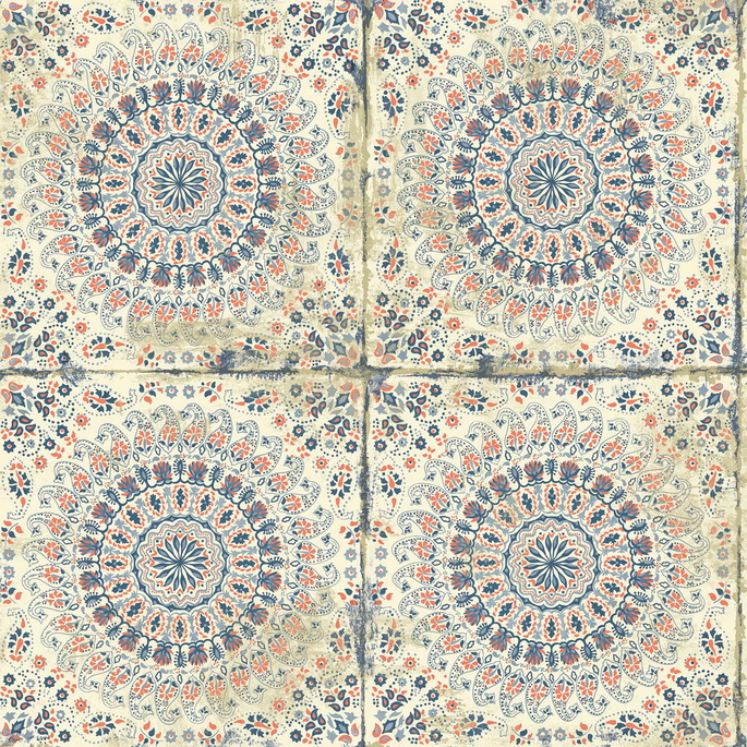 Seabrook Designs Mandala Boho Tile Cream &amp; Midnight Blue Wallpaper image 1 of 2