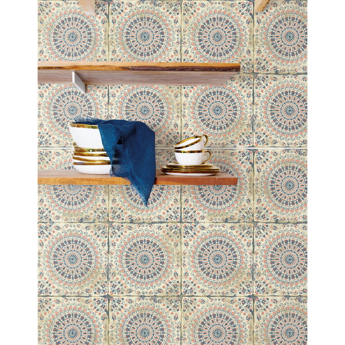 Seabrook Designs Mandala Boho Tile Cream &amp; Midnight Blue Wallpaper image 2 of 2
