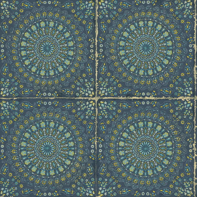 Seabrook Designs Mandala Boho Tile Navy Blue &amp; Dandelion Wallpaper image 1 of 2