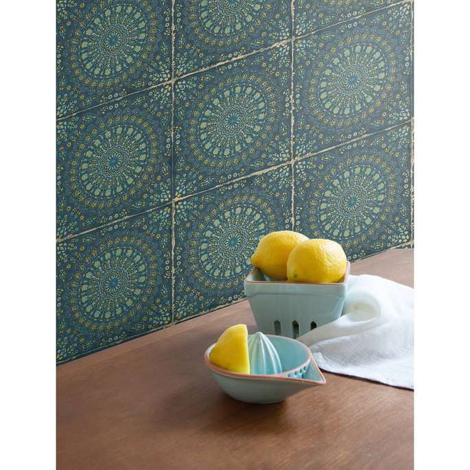Seabrook Designs Mandala Boho Tile Navy Blue &amp; Dandelion Wallpaper image 2 of 2