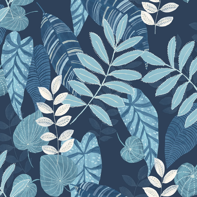 Seabrook Designs Tropicana Leaves Sky Blue &amp; Champlain Wallpaper image 1 of 2