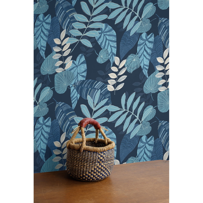 Seabrook Designs Tropicana Leaves Sky Blue &amp; Champlain Wallpaper image 2 of 2