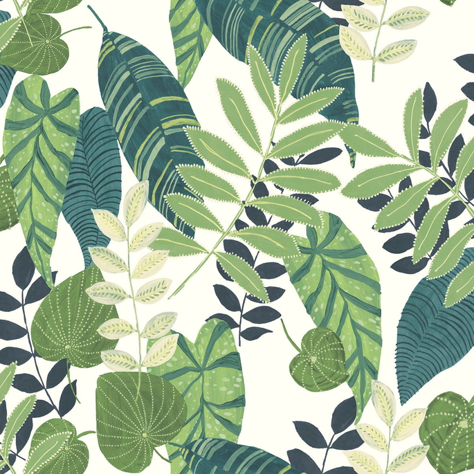 Seabrook Designs Tropicana Leaves Viridian &amp; Dill Wallpaper image 1 of 2