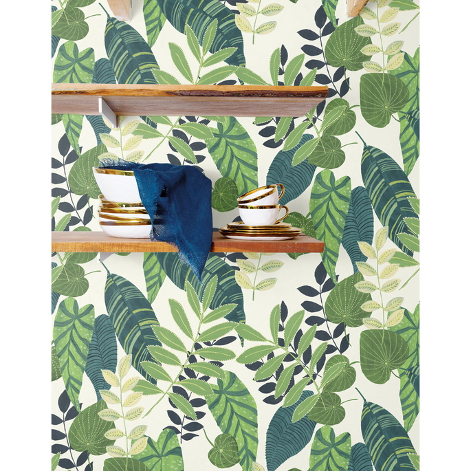 Seabrook Designs Tropicana Leaves Viridian &amp; Dill Wallpaper image 2 of 2