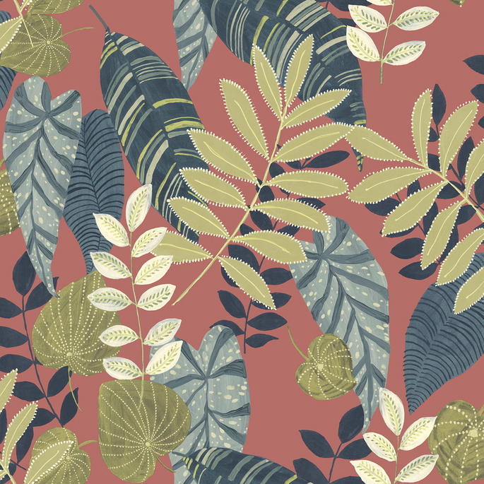 Seabrook Designs Tropicana Leaves Redwood &amp; Olive Wallpaper image 1 of 2