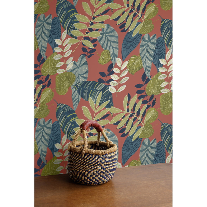 Seabrook Designs Tropicana Leaves Redwood &amp; Olive Wallpaper image 2 of 2