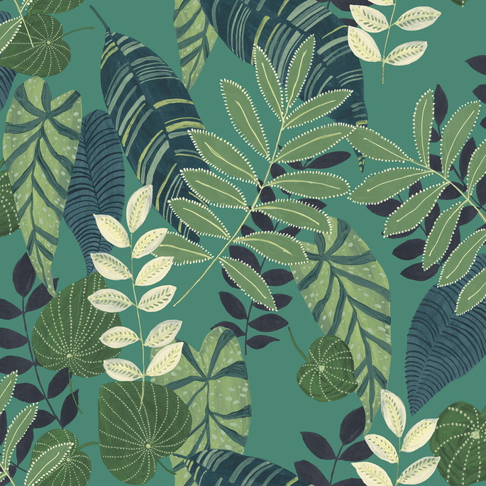 Seabrook Designs Tropicana Leaves Jade &amp; Spruce Wallpaper image 1 of 2