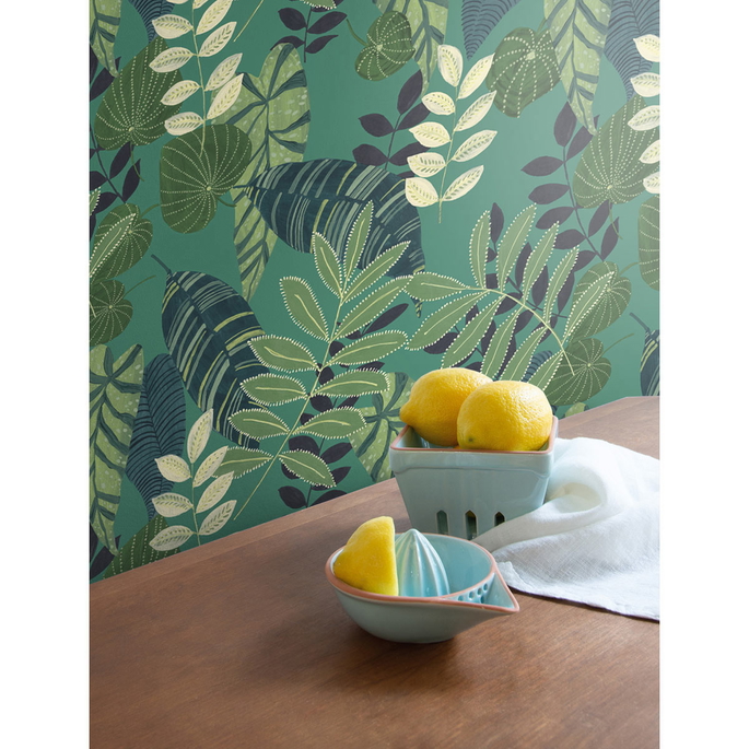 Seabrook Designs Tropicana Leaves Jade &amp; Spruce Wallpaper image 2 of 2