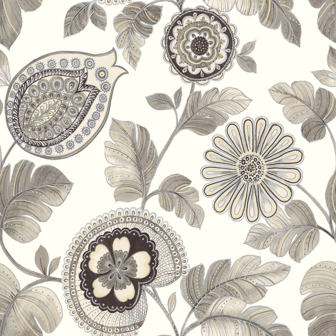 Seabrook Designs Calypso Paisley Leaf Stone &amp; Latte Wallpaper image 1 of 2