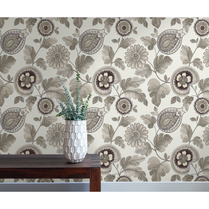 Seabrook Designs Calypso Paisley Leaf Stone &amp; Latte Wallpaper image 2 of 2