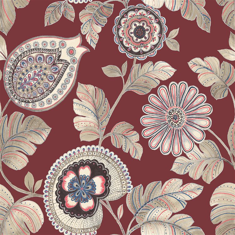 Seabrook Designs Calypso Paisley Leaf Cabernet & Coral Wallpaper