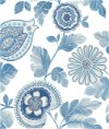 Seabrook Designs Calypso Paisley Leaf Blue Oasis & Ivory Wallpaper