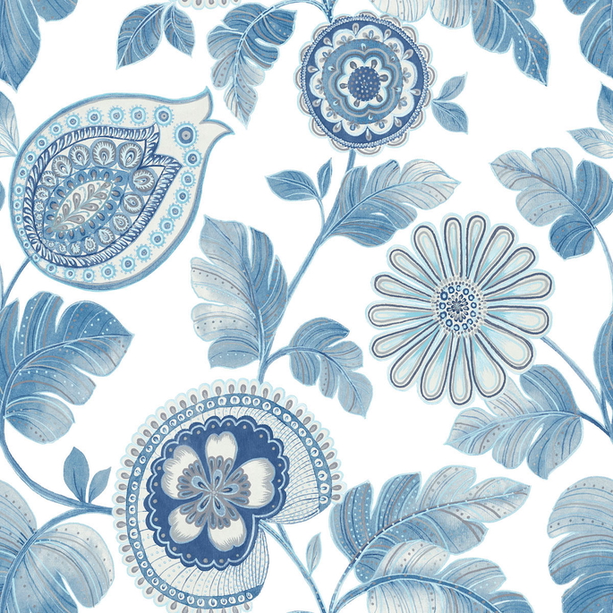 Seabrook Designs Calypso Paisley Leaf Blue Oasis &amp; Ivory Wallpaper image 1 of 2