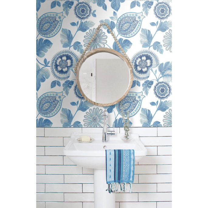 Seabrook Designs Calypso Paisley Leaf Blue Oasis &amp; Ivory Wallpaper image 2 of 2