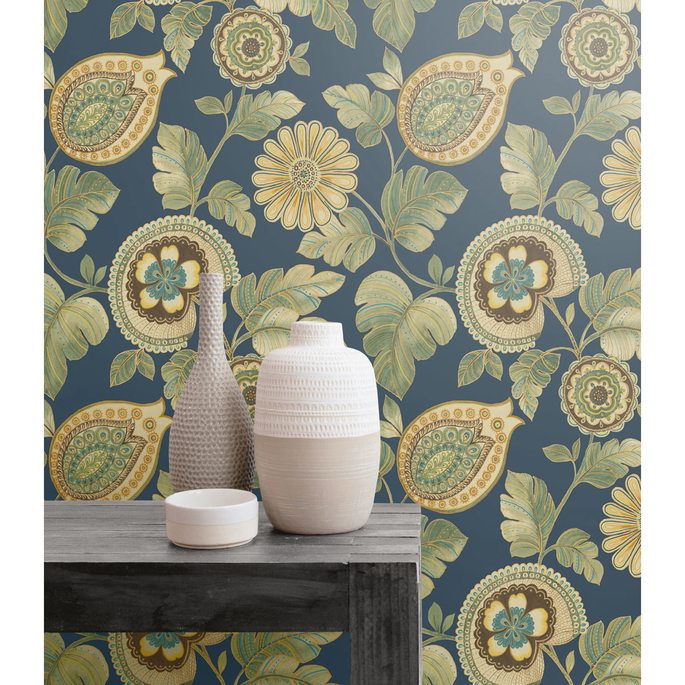 Seabrook Designs Calypso Paisley Leaf Champlain &amp; Rosemary Wallpaper image 2 of 2