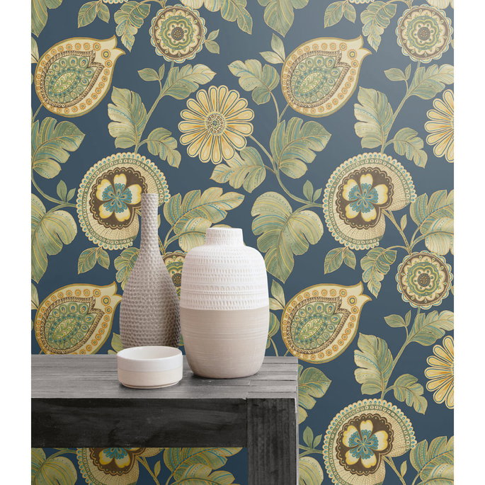 Seabrook Designs Calypso Paisley Leaf Champlain &amp; Rosemary Wallpaper image 2 of 2