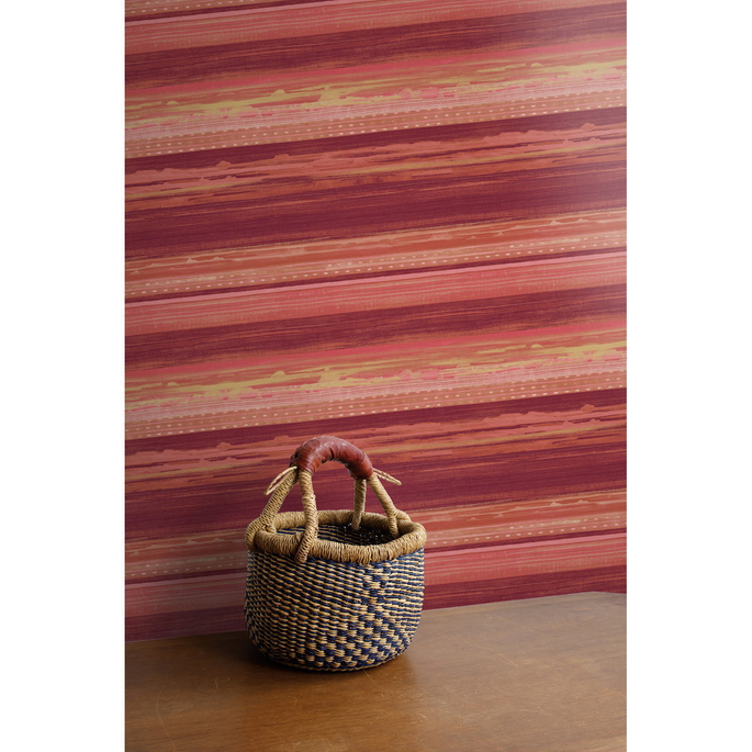 Seabrook Designs Horizon Brushed Stripe Cranberry &amp; Blonde Wallpaper image 2 of 2