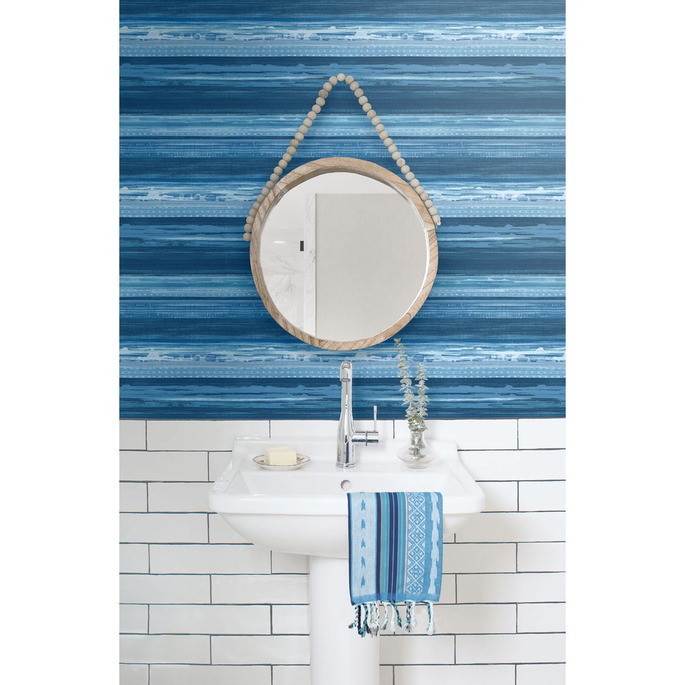 Seabrook Designs Horizon Brushed Stripe Washed Denim &amp; Sky Blue Wallpaper image 2 of 2