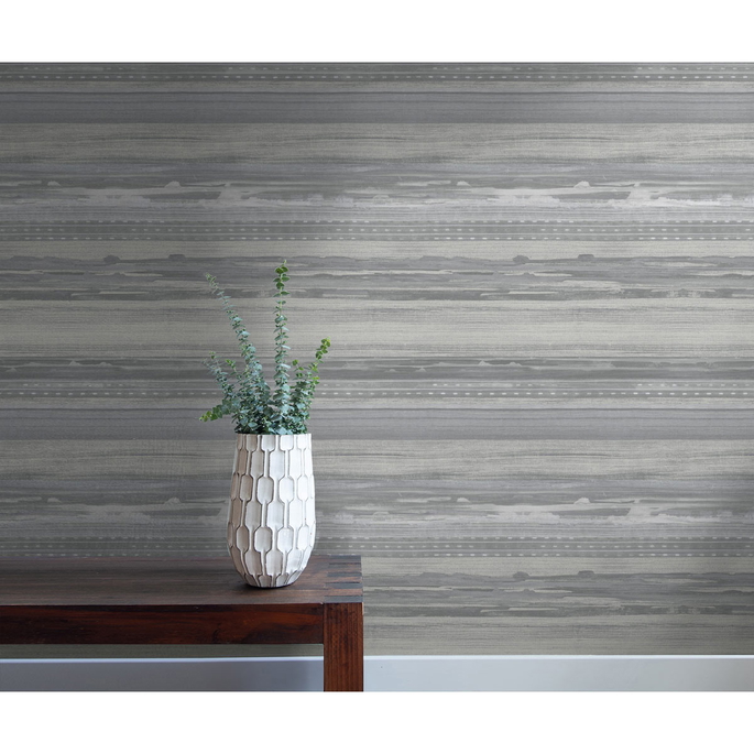 Seabrook Designs Horizon Brushed Stripe Cinder Gray &amp; Ivory Wallpaper image 2 of 2