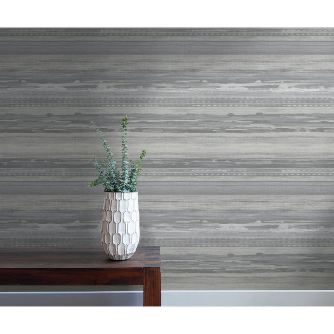 Seabrook Designs Horizon Brushed Stripe Cinder Gray &amp; Ivory Wallpaper image 2 of 2
