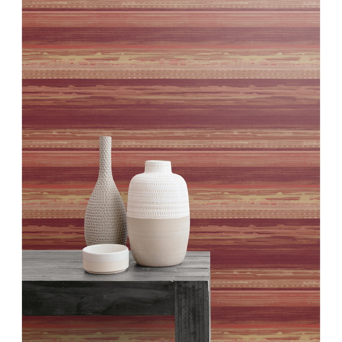 Seabrook Designs Horizon Brushed Stripe Maroon &amp; Blonde Wallpaper image 2 of 2