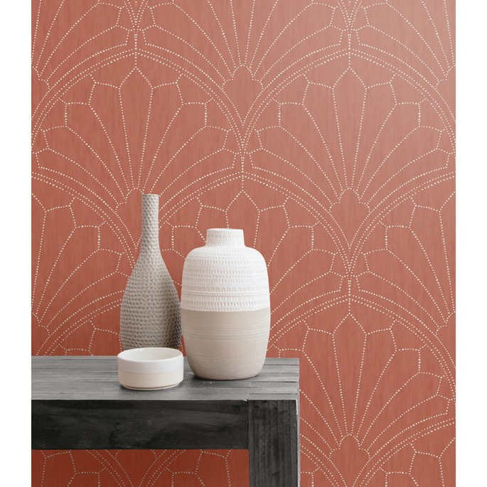 Seabrook Designs Scallop Medallion Redwood &amp; Ivory Wallpaper image 2 of 2