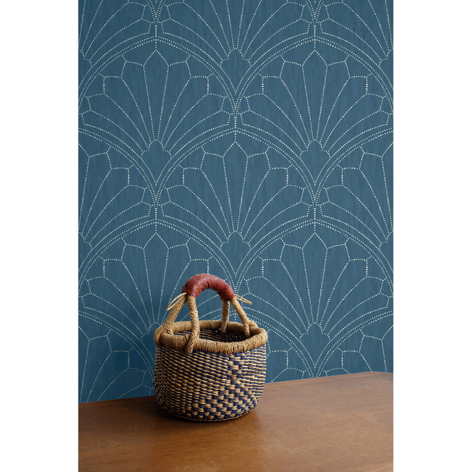 Seabrook Designs Scallop Medallion Steel Blue &amp; Ivory Wallpaper image 2 of 2