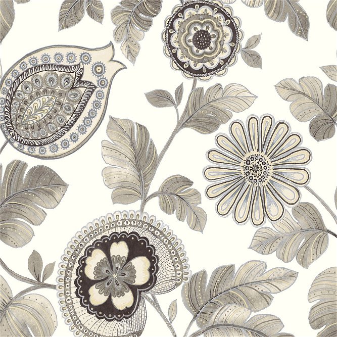 Seabrook Designs Calypso Paisley Leaf Stone &amp; Latte Fabric