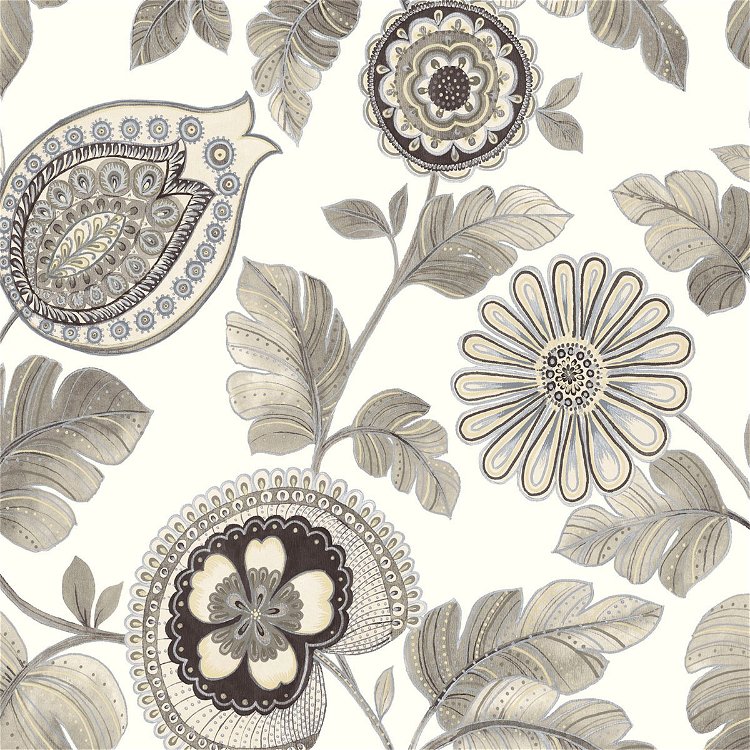 Seabrook Designs Calypso Paisley Leaf Stone & Latte Fabric