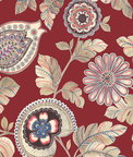 Seabrook Designs Calypso Paisley Leaf Cabernet & Coral Fabric
