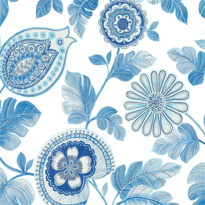 Seabrook Designs Calypso Paisley Leaf Blue Oasis &amp; Ivory Fabric