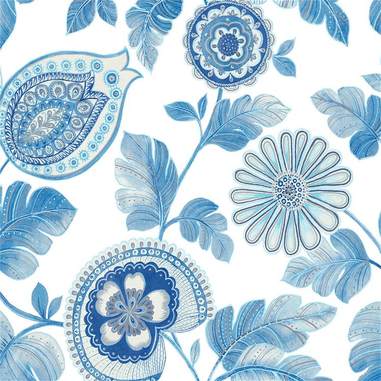 Seabrook Designs Calypso Paisley Leaf Blue Oasis & Ivory Fabric